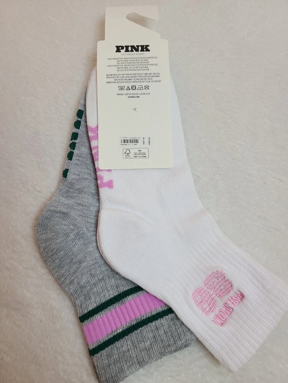 Victoria's Secret PINK 2pk Athletic Cozy Crew Socks OS One Size